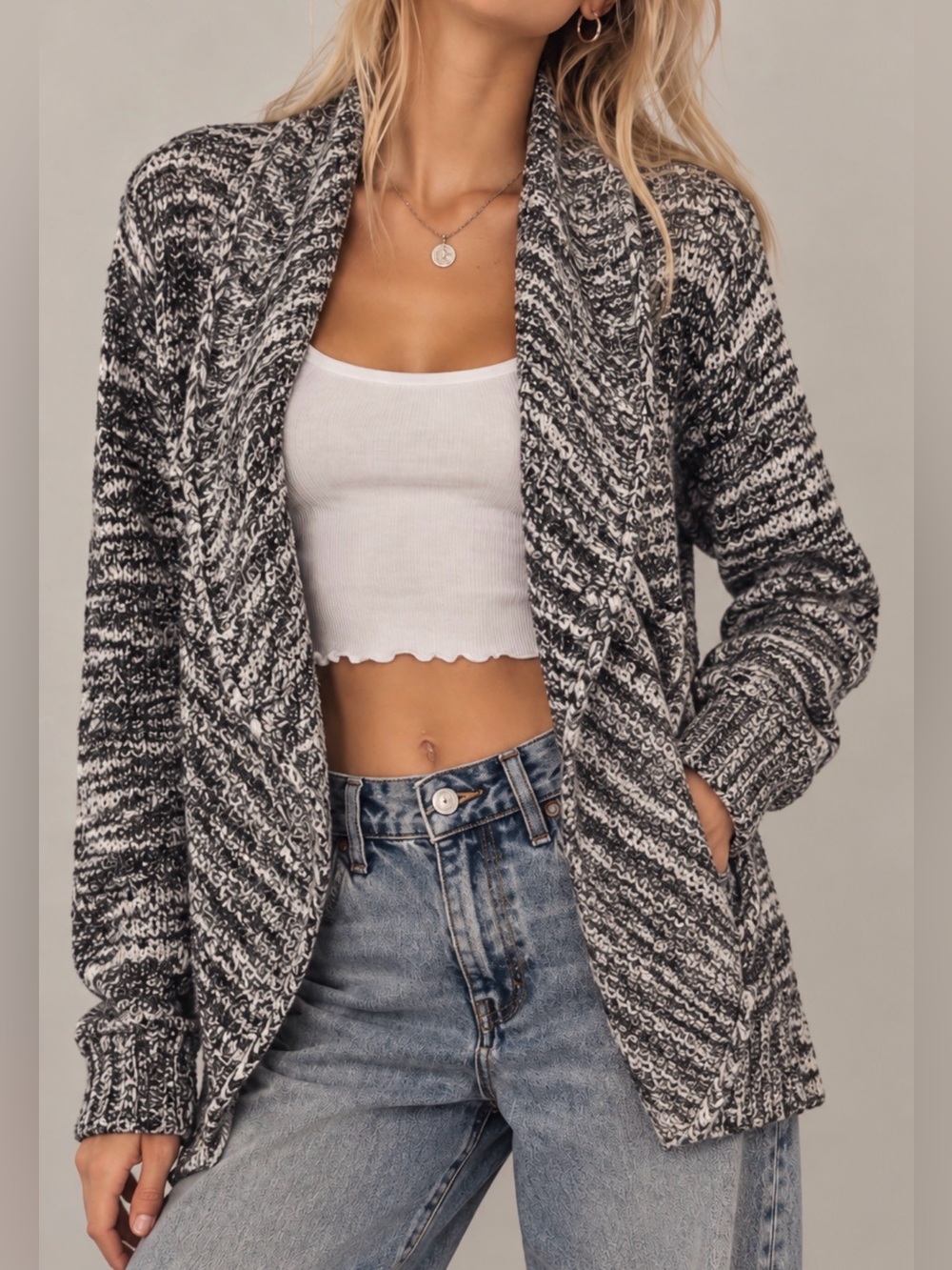 BDG Urban Outfitters Marled Knit Open Front Cardigan Medium Shawl Collar NWOT